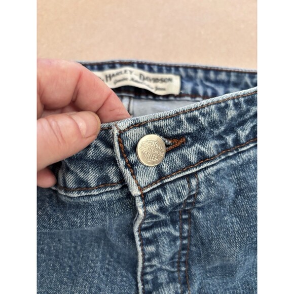 Vintage HARLEY DAVIDSON Denim Bootcut Cotton Stretch Blue Jeans Womens Size 12L - Picture 7 of 15